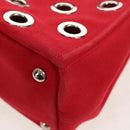 PRADA Canapa PM Hand Bag Canvas 2way Red Silver Auth 153759V-15