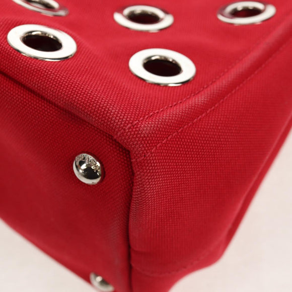 PRADA Canapa PM Hand Bag Canvas 2way Red Silver Auth 153759V