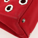PRADA Canapa PM Hand Bag Canvas 2way Red Silver Auth 153759V-16