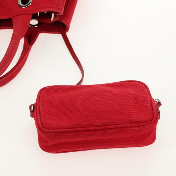 PRADA Canapa PM Hand Bag Canvas 2way Red Silver Auth 153759V