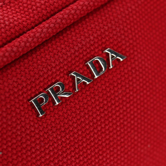 PRADA Canapa PM Hand Bag Canvas 2way Red Silver Auth 153759V