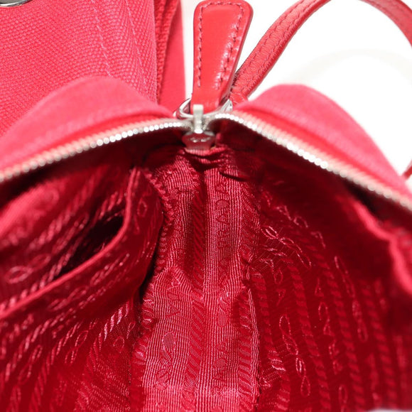 PRADA Canapa PM Hand Bag Canvas 2way Red Silver Auth 153759V