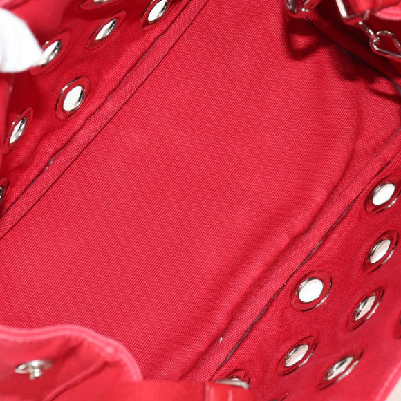 PRADA Canapa PM Hand Bag Canvas 2way Red Silver Auth 153759V