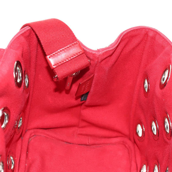 PRADA Canapa PM Hand Bag Canvas 2way Red Silver Auth 153759V