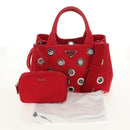 PRADA Canapa PM Hand Bag Canvas 2way Red Silver Auth 153759V-31