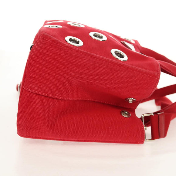 PRADA Canapa PM Hand Bag Canvas 2way Red Silver Auth 153759V