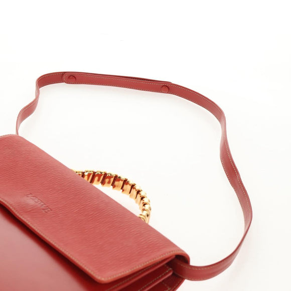 LOEWE Velazquez Hand Bag Leather 2way Red Gold Auth 153761V