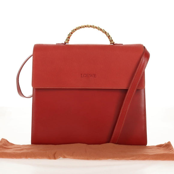 LOEWE Velazquez Hand Bag Leather 2way Red Gold Auth 153761V