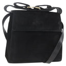 Salvatore Ferragamo Vala Hand Bag Suede 2way Black Gold Auth 153762V-1