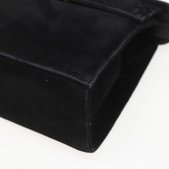 Salvatore Ferragamo Vala Hand Bag Suede 2way Black Gold Auth 153762V