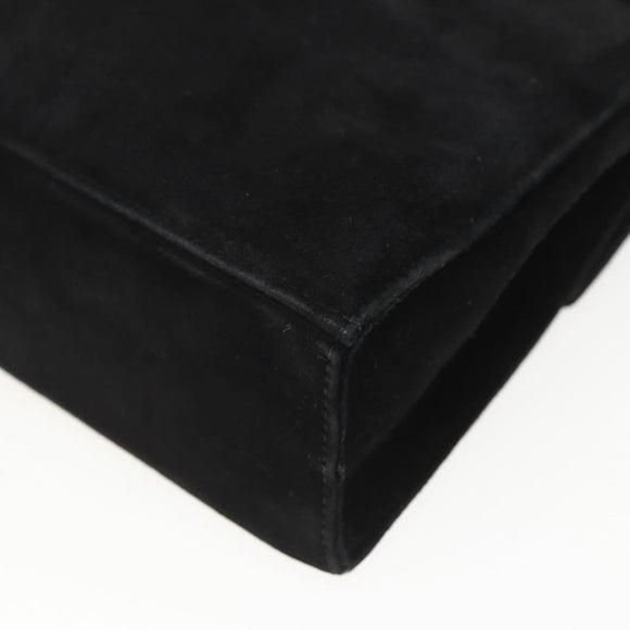 Salvatore Ferragamo Vala Hand Bag Suede 2way Black Gold Auth 153762V