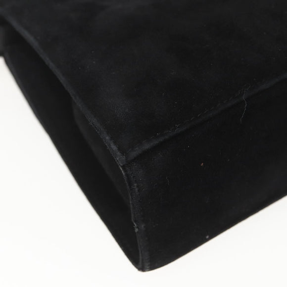 Salvatore Ferragamo Vala Hand Bag Suede 2way Black Gold Auth 153762V