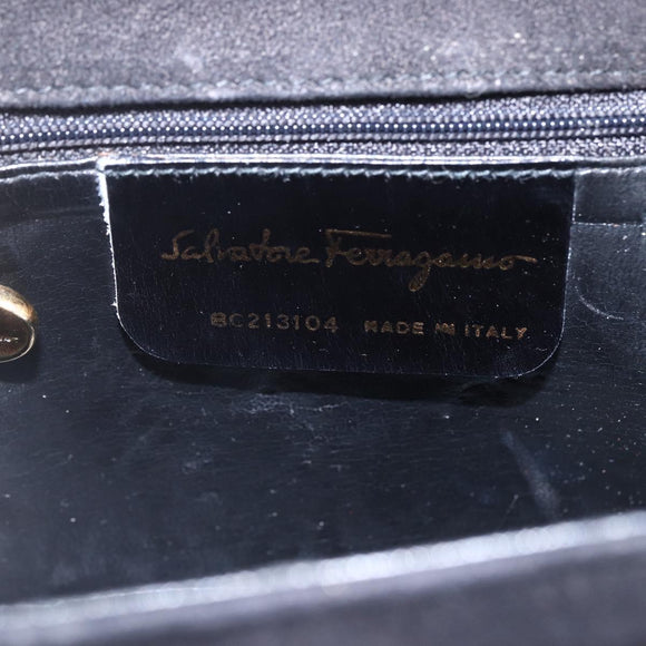 Salvatore Ferragamo Vala Hand Bag Suede 2way Black Gold Auth 153762V