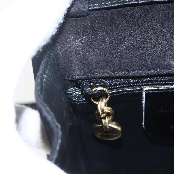 Salvatore Ferragamo Vala Hand Bag Suede 2way Black Gold Auth 153762V