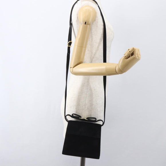 Salvatore Ferragamo Vala Hand Bag Suede 2way Black Gold Auth 153762V