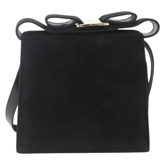 Salvatore Ferragamo Vala Hand Bag Suede 2way Black Gold Auth 153762V