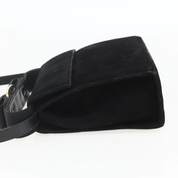 Salvatore Ferragamo Vala Hand Bag Suede 2way Black Gold Auth 153762V