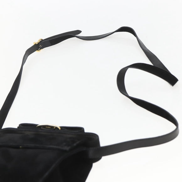 Salvatore Ferragamo Vala Hand Bag Suede 2way Black Gold Auth 153762V