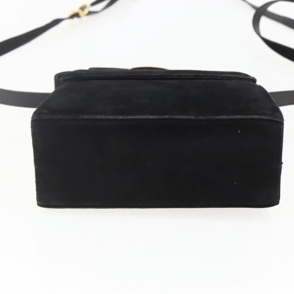 Salvatore Ferragamo Vala Hand Bag Suede 2way Black Gold Auth 153762V