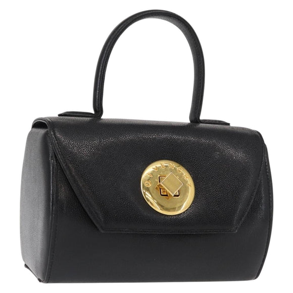 GIVENCHY Hand Bag Leather Black Gold Auth 153763