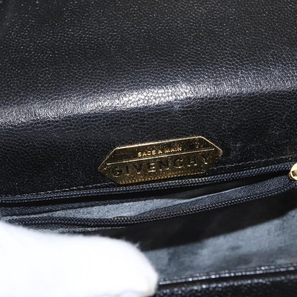 GIVENCHY Hand Bag Leather Black Gold Auth 153763