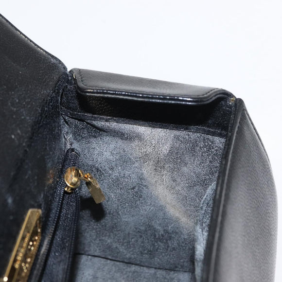 GIVENCHY Hand Bag Leather Black Gold Auth 153763