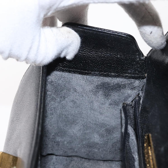 GIVENCHY Hand Bag Leather Black Gold Auth 153763