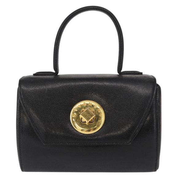 GIVENCHY Hand Bag Leather Black Gold Auth 153763