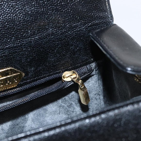 GIVENCHY Hand Bag Leather Black Gold Auth 153763