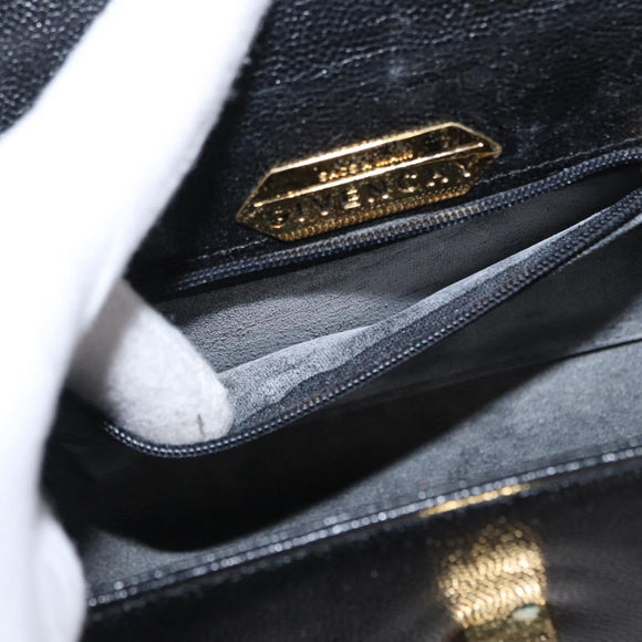 GIVENCHY Hand Bag Leather Black Gold Auth 153763
