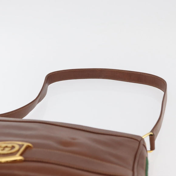 GUCCI Web Sherry Line Umhängetasche Leder Old GUCCI Gold Braun Auth 153770