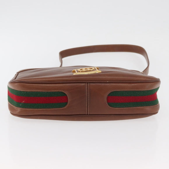 GUCCI Web Sherry Line Umhängetasche Leder Old GUCCI Gold Braun Auth 153770