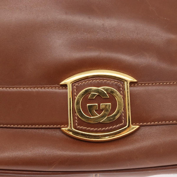 GUCCI Web Sherry Line Umhängetasche Leder Old GUCCI Gold Braun Auth 153770