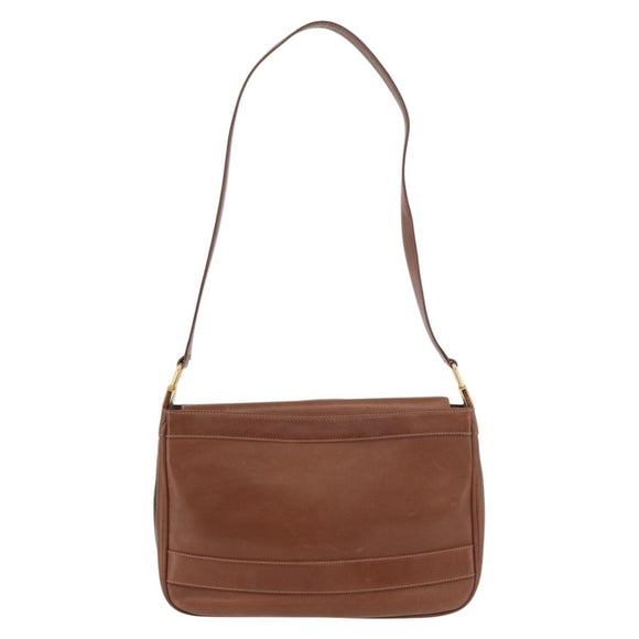 GUCCI Web Sherry Line Umhängetasche Leder Old GUCCI Gold Braun Auth 153770