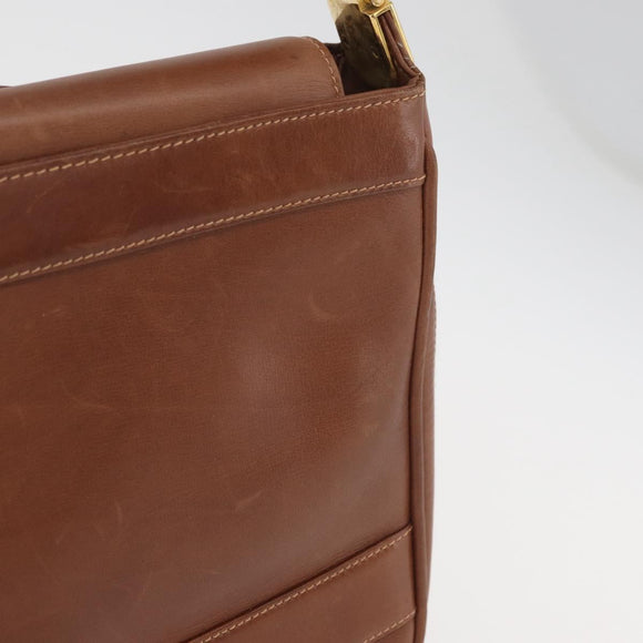 GUCCI Web Sherry Line Umhängetasche Leder Old GUCCI Gold Braun Auth 153770