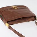 GUCCI Web Sherry Line Umhängetasche Leder Old GUCCI Gold Braun Auth 153770-8
