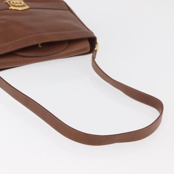 GUCCI Web Sherry Line Umhängetasche Leder Old GUCCI Gold Braun Auth 153770