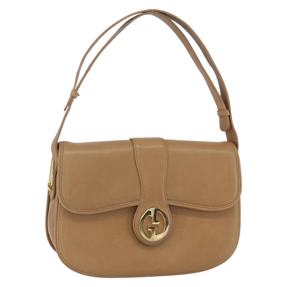 GUCCI Shoulder Bag Leather Old GUCCI Beige Gold Auth 153772