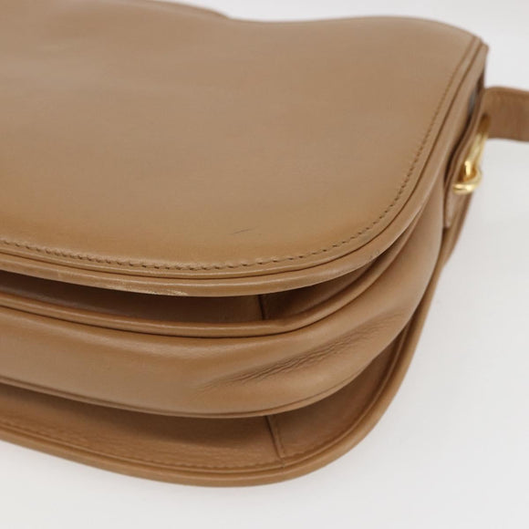 GUCCI Shoulder Bag Leather Old GUCCI Beige Gold Auth 153772