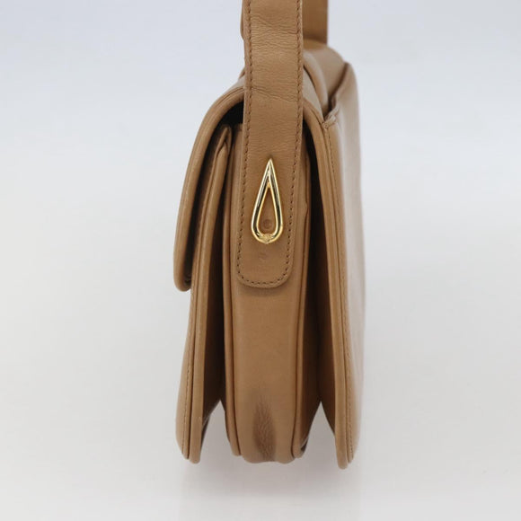 GUCCI Shoulder Bag Leather Old GUCCI Beige Gold Auth 153772