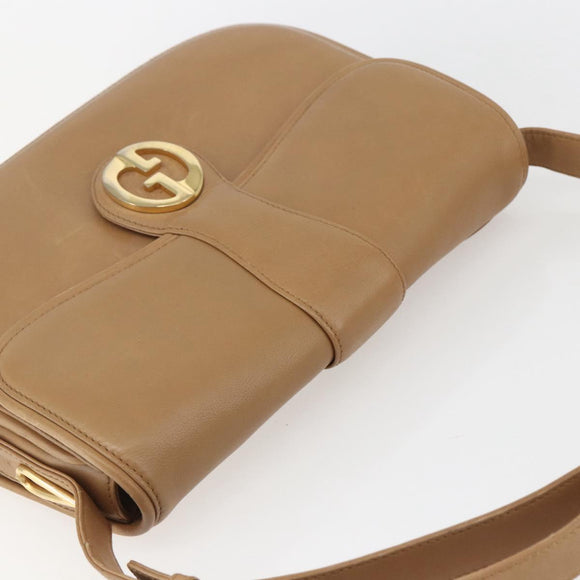GUCCI Shoulder Bag Leather Old GUCCI Beige Gold Auth 153772