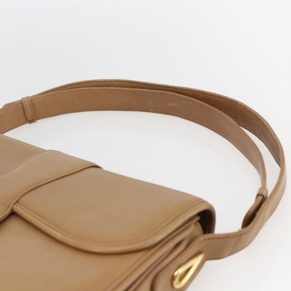 GUCCI Shoulder Bag Leather Old GUCCI Beige Gold Auth 153772