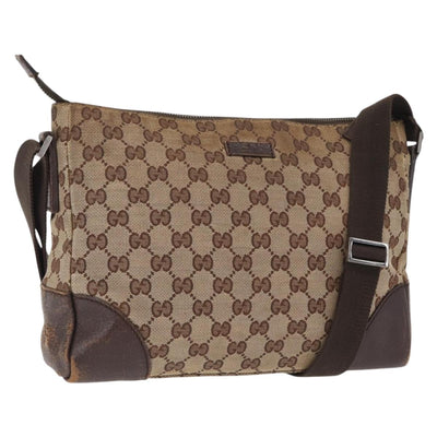 GUCCI GG Canvas Shoulder Bag Beige Silver 114273 Auth 153777