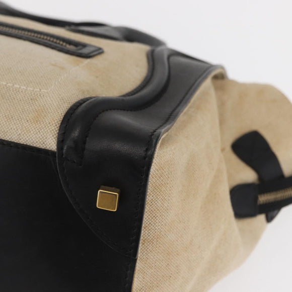 CELINE Hand Bag Canvas Beige Gold Auth 153778