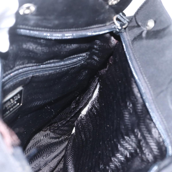 PRADA Hand Bag Nylon Black Silver Auth 153784