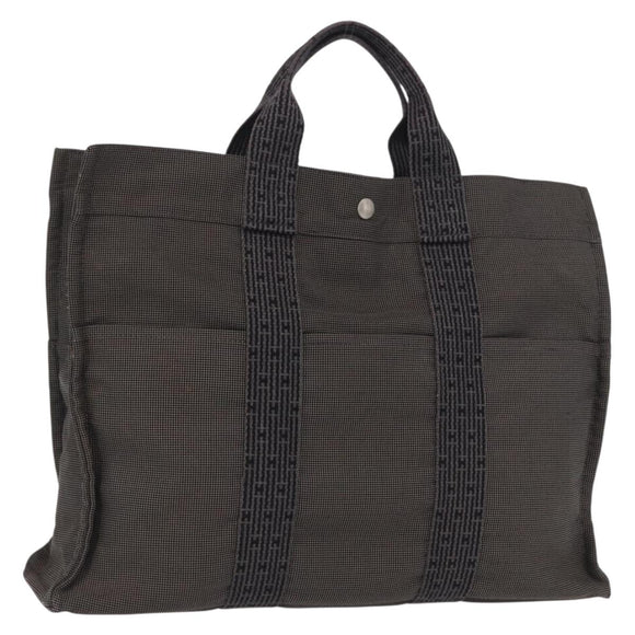 HERMES Her Line MM Hand Bag Canvas Gray Silver Auth 153785