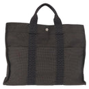 HERMES Her Line MM Hand Bag Canvas Gray Silver Auth 153785-2