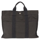 HERMES Her Line MM Hand Bag Canvas Gray Silver Auth 153785-3