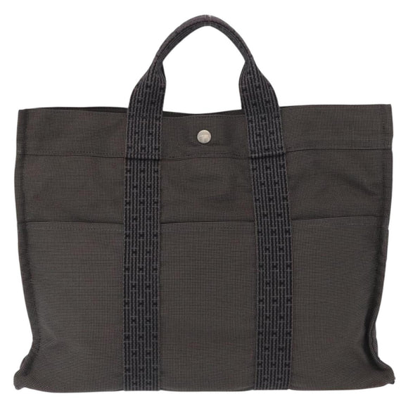 HERMES Her Line MM Hand Bag Canvas Gray Silver Auth 153785