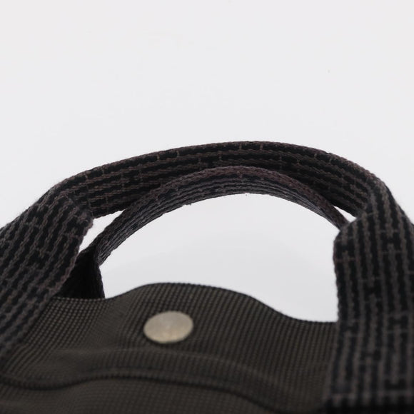 HERMES Her Line MM Hand Bag Canvas Gray Silver Auth 153785